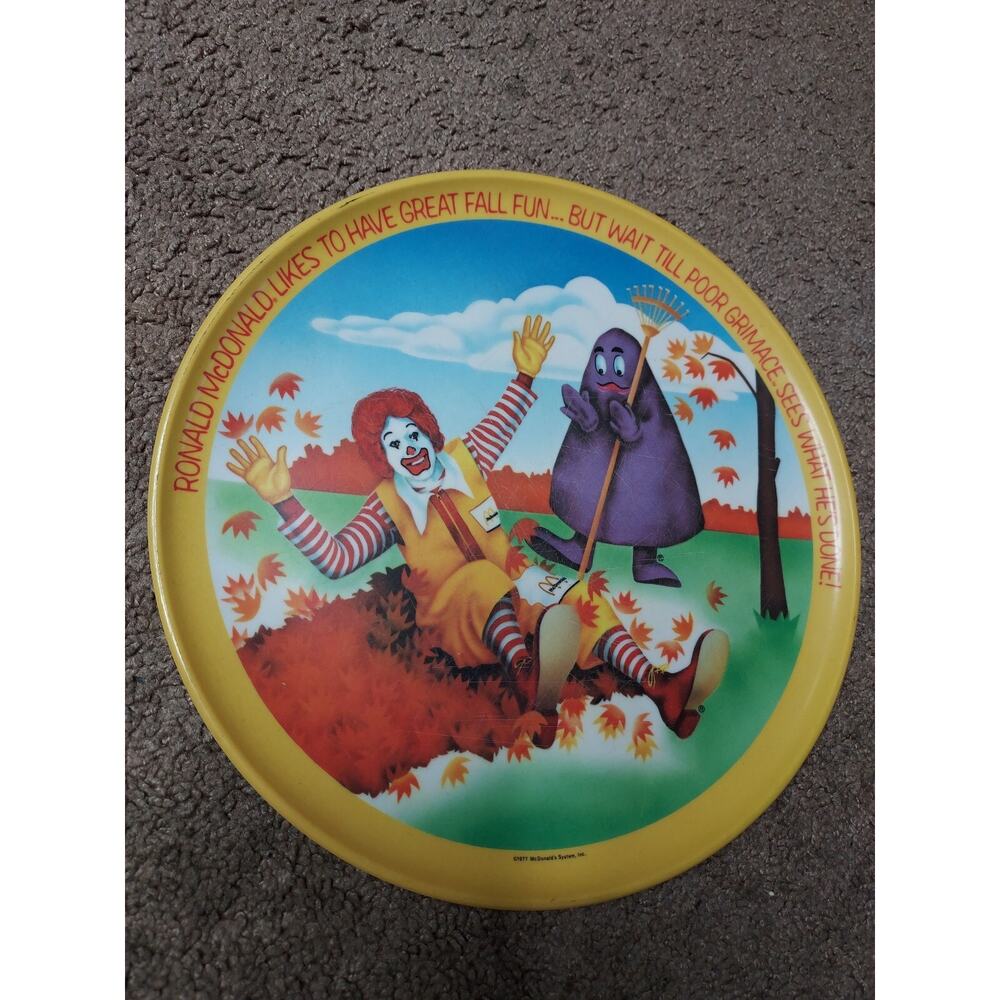 Vintage 1977 Ronald McDonald & Grimace Raking Leaves Fall Season Lexington Plate